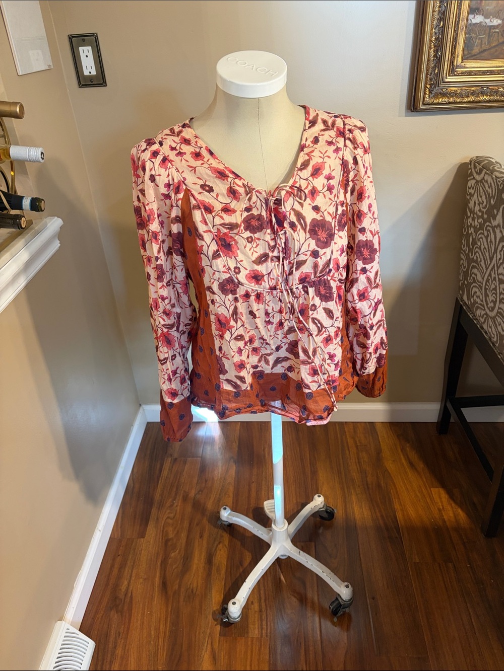 Daniel Rainn Floral Tie-Neck Blouse in Pink & Rust